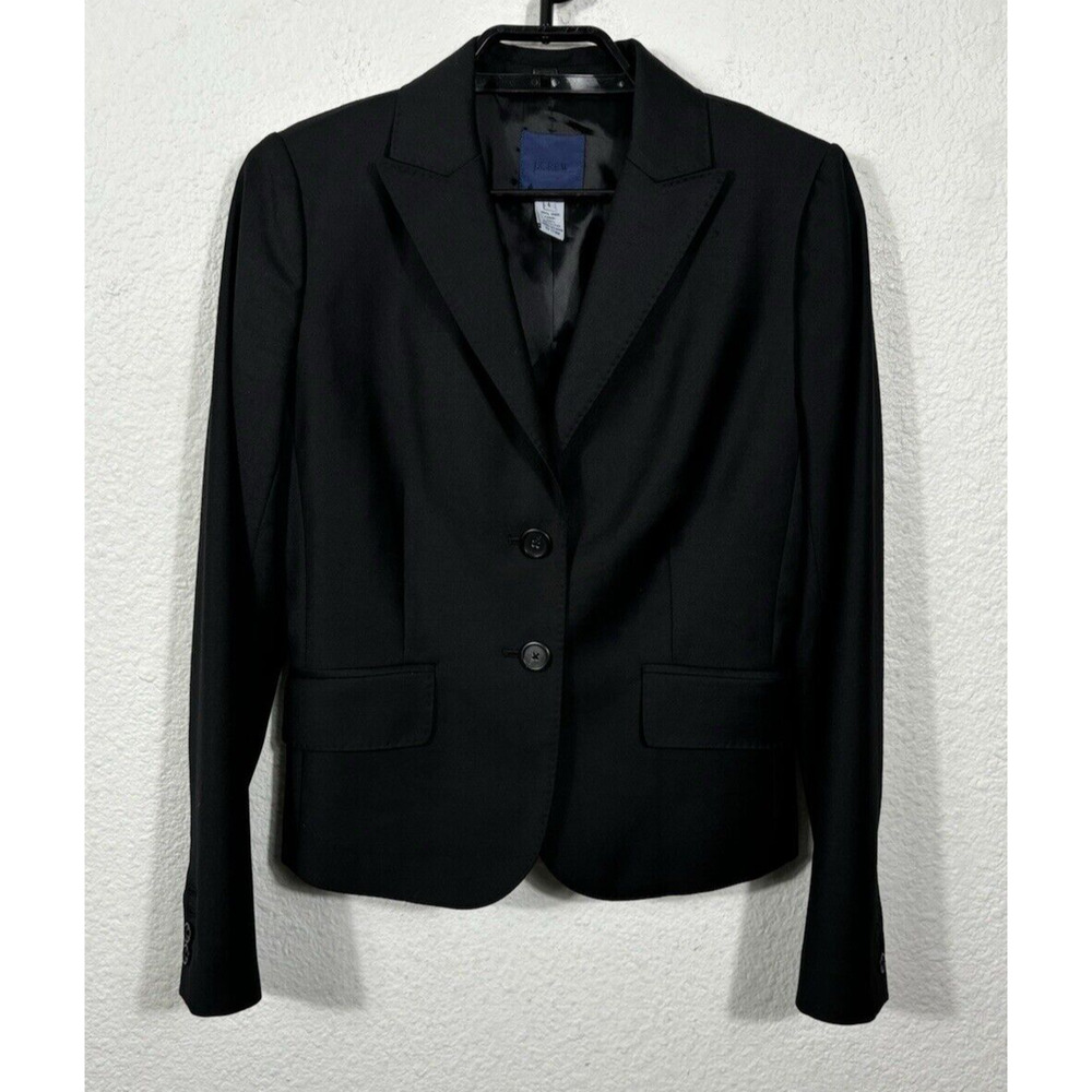 J. Crew Blazer Womens Size 4 Wool‎ Black Super 120s 2 Button